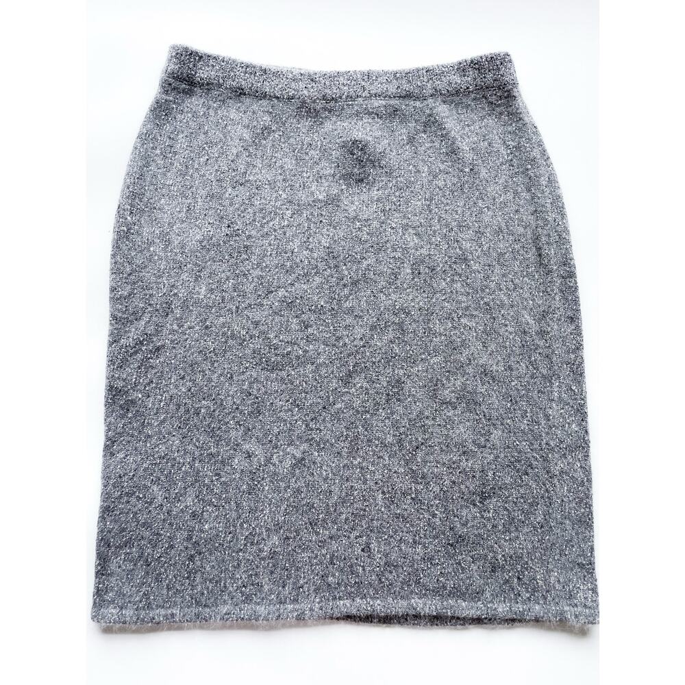 Women's Vintage Segue Silk Angora Lambswool Blend Gray Pull On Skirt Size Large